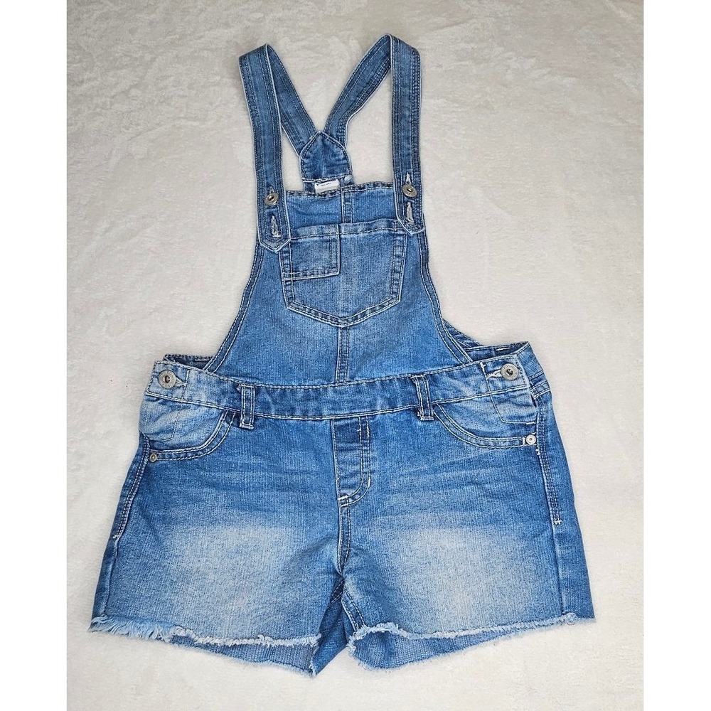 Arizona Jean Co Denim Kids Shortalls 12 Blue Raw Hem Bib Pocket